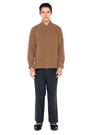 BROWN COLLARLESS PART 5 WITH DOUBLE PLACKET BUTTON LONG SLEEVES SHIRT