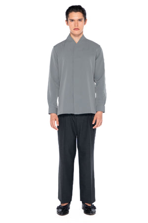 GREY COLLARLESS PART 5 WITH DOUBLE PLACKET BUTTON LONG SLEEVES SHIRT
