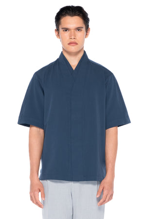 TOSCA DOUBLE LOOSE COLLARLESS PART 5 SHORT SLEEVES SHIRT