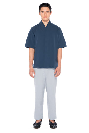 TOSCA DOUBLE LOOSE COLLARLESS PART 5 SHORT SLEEVES SHIRT