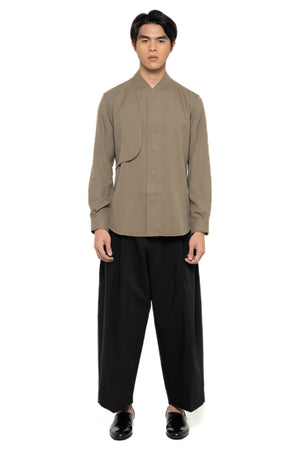 ETOUPE COLLARLESS SHIRT WITH CURVED LAYERED