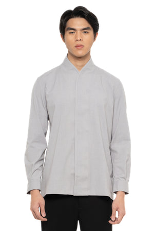 GREY COLLARLESS PART 5 WITH DOUBLE PLACKET BUTTON LONG SLEEVES SHIRT