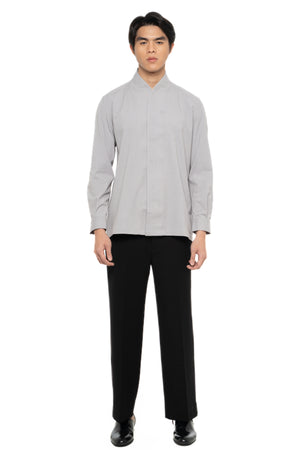GREY COLLARLESS PART 5 WITH DOUBLE PLACKET BUTTON LONG SLEEVES SHIRT