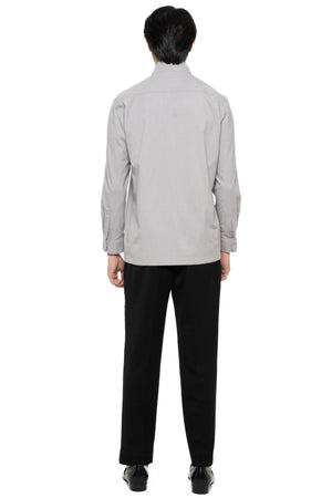 GREY COLLARLESS PART 5 WITH DOUBLE PLACKET BUTTON LONG SLEEVES SHIRT