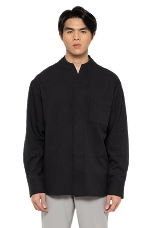 CHARCOAL OVERSIZED COLLARLESS PART 1 LONG SLEEVES SHIRT WITH POCKET