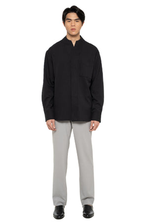 CHARCOAL OVERSIZED COLLARLESS PART 1 LONG SLEEVES SHIRT WITH POCKET