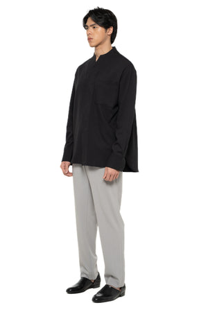 CHARCOAL OVERSIZED COLLARLESS PART 1 LONG SLEEVES SHIRT WITH POCKET