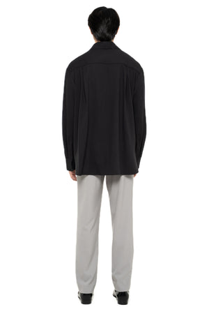 CHARCOAL OVERSIZED COLLARLESS PART 1 LONG SLEEVES SHIRT WITH POCKET