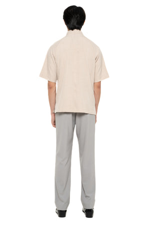 BEIGE DOUBLE LOOSE COLLARLESS PART 5 SHORT SLEEVES SHIRT