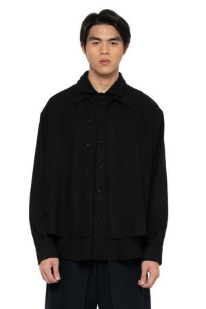 BLACK OVERSIZED COLLAR WITH DOUBLE LAYER SHIRT LONG SLEEVES