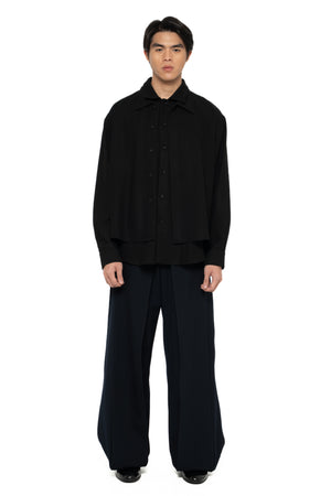 BLACK OVERSIZED COLLAR WITH DOUBLE LAYER SHIRT LONG SLEEVES