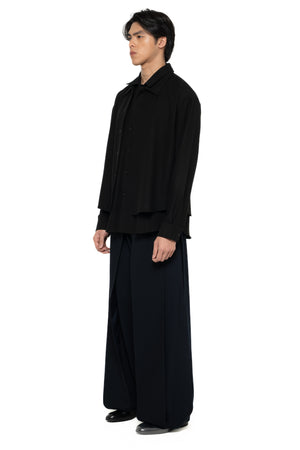 BLACK OVERSIZED COLLAR WITH DOUBLE LAYER SHIRT LONG SLEEVES