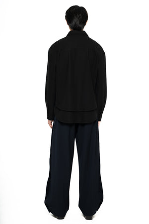 BLACK OVERSIZED COLLAR WITH DOUBLE LAYER SHIRT LONG SLEEVES