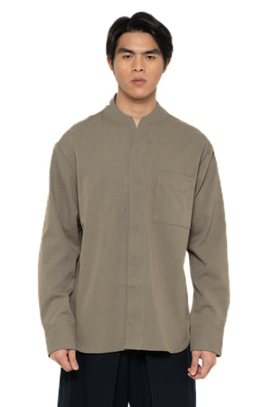 ETOUPE OVERSIZED COLLARLESS PART 1 LONG SLEEVES SHIRT WITH POCKET