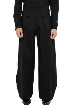 BLACK LOOSE LONG PANTS WITH DETACHABLE PICKED COLLAR BELT