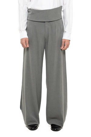 GREY LOOSE LONG PANTS WITH DETACHABLE PICKED COLLAR BELT
