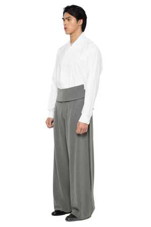 GREY LOOSE LONG PANTS WITH DETACHABLE PICKED COLLAR BELT