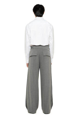 GREY LOOSE LONG PANTS WITH DETACHABLE PICKED COLLAR BELT