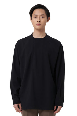 BLACK HALF OPENING SHIRT WITH COLLAR STAND