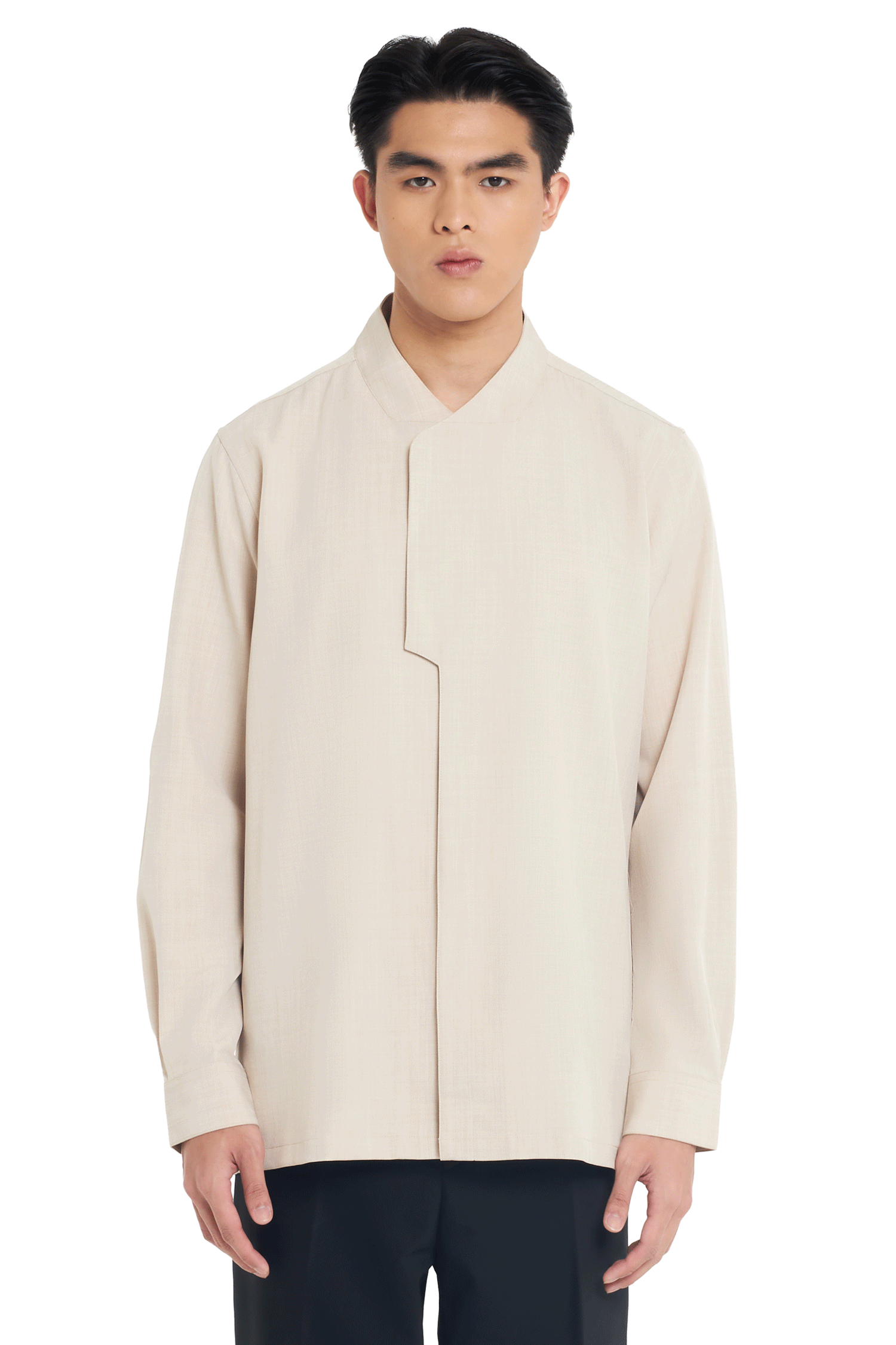 CREAM COLLARLESS PART 6 LONG SLEEVES SHIRT