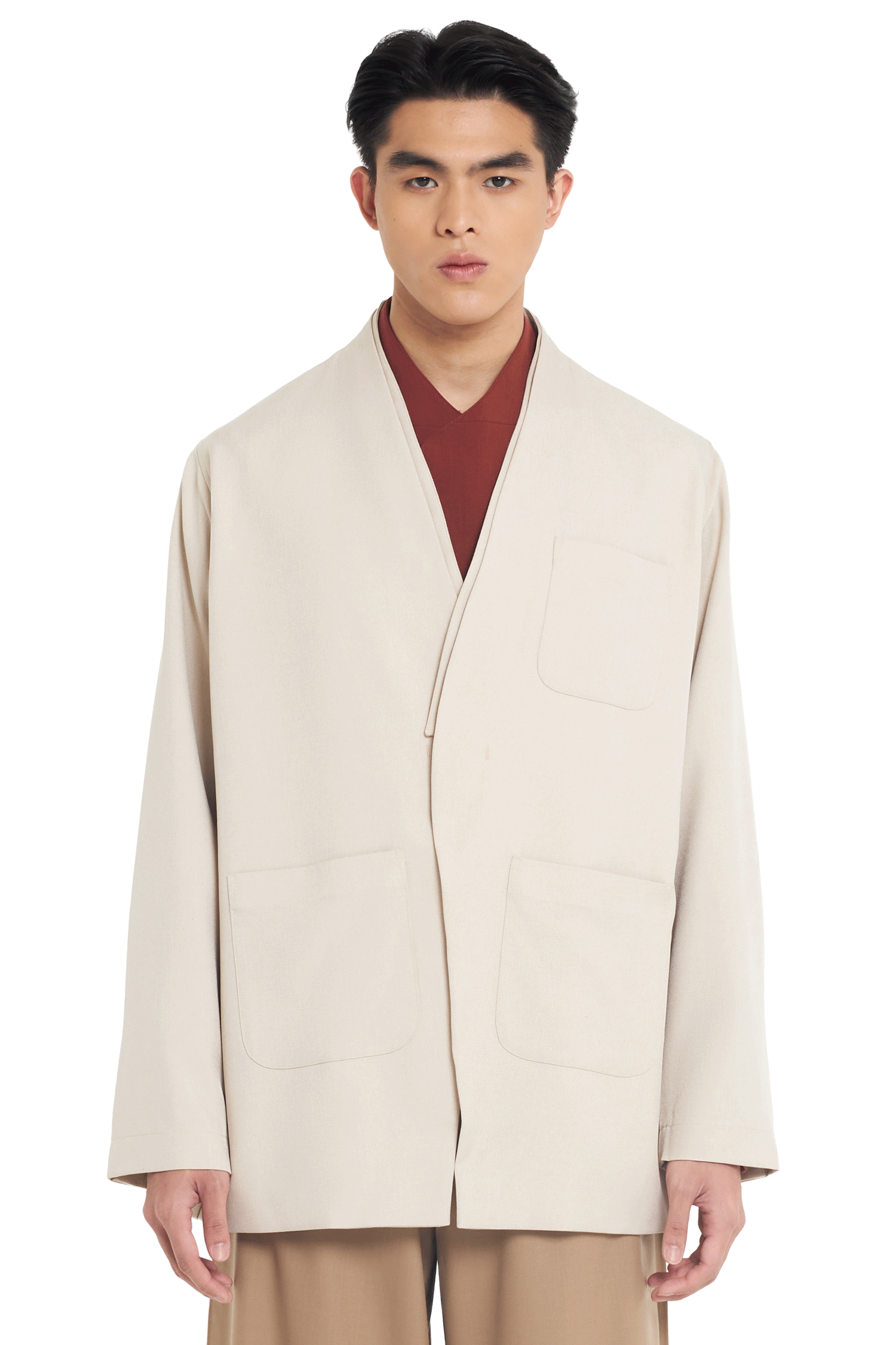 CREAM COLLARLESS THREE POCKET OUTER