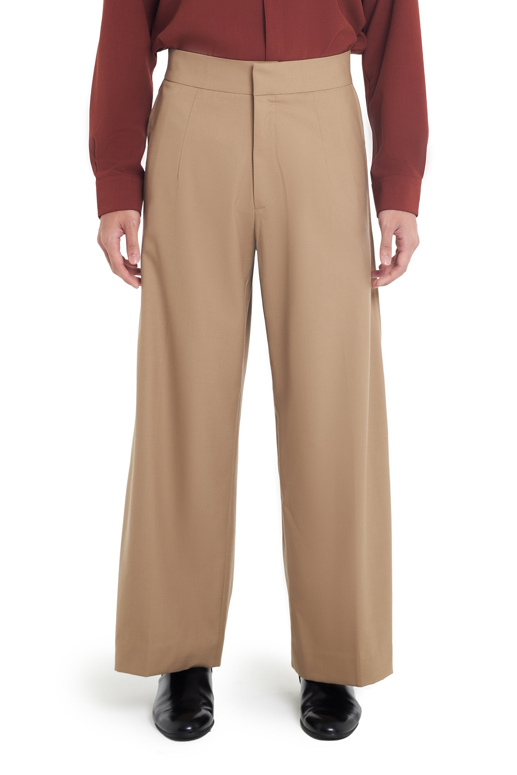 BROWN LOOSE PANTS WITH SIDE PLEATS