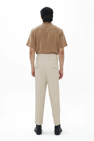 BEIGE LOOSE PANTS WITH PLEATED WAISTBAND