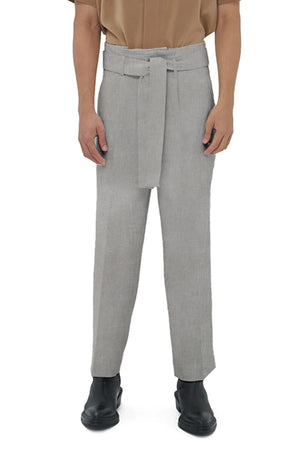 GREY LOOSE PANTS WITH PLEATED WAISTBAND