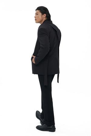 BLACK DOUBLE LAYERED SUIT WITH BACK DETAIL