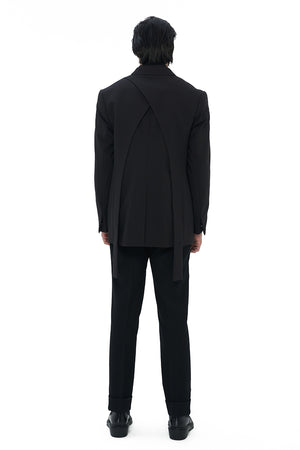 BLACK DOUBLE LAYERED SUIT WITH BACK DETAIL