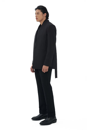 BLACK DOUBLE LAYERED SUIT WITH BACK DETAIL