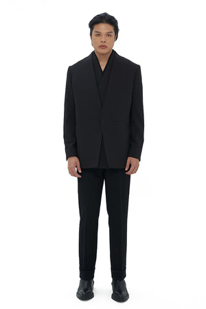 BLACK DOUBLE LAYERED SUIT WITH BACK DETAIL