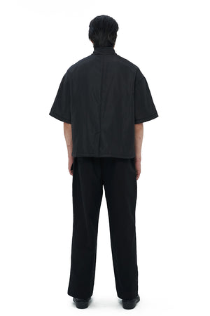 BLACK NYLON SHORT SLEEVES OVERSHIRT WITH ZIPPER