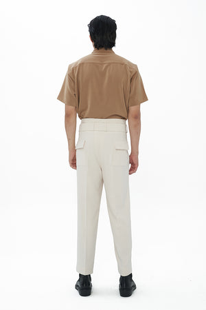 IVORY LOOSE PANTS WITH PLEATED WAISTBAND