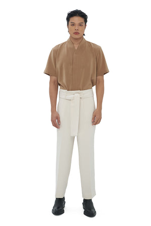 IVORY LOOSE PANTS WITH PLEATED WAISTBAND