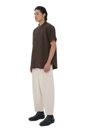 DARK BROWN COLLARLESS SHORT SLEEVES SHIRT PART 1