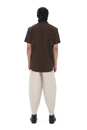 DARK BROWN COLLARLESS SHORT SLEEVES SHIRT PART 1