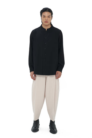 BLACK COLLARLESS LONG SLEEVES SHIRT PART 1 WITH VISIBLE BUTTONS