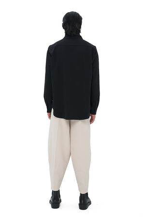 BLACK COLLARLESS LONG SLEEVES SHIRT PART 1 WITH VISIBLE BUTTONS