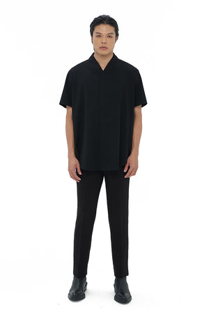 BLACK COLLARLESS SHORT SLEEVES SHIRT PART 5