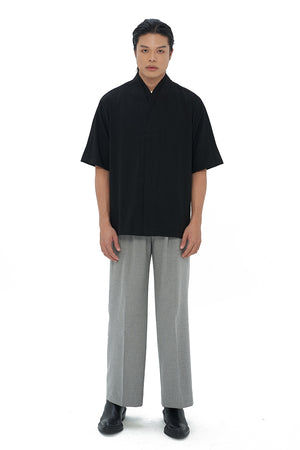 BLACK LOOSE DOUBLE COLLAR SHIRT PART 5