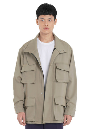BEIGE PARKA OVERSIZED JACKET