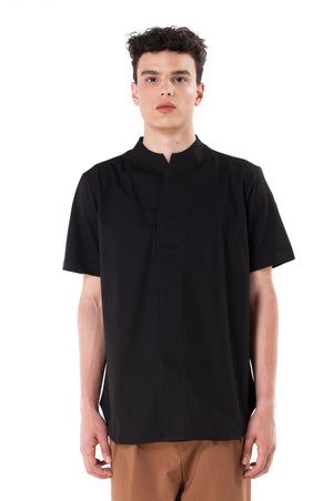 Black Collarless pt.I Short Sleeves Shirt