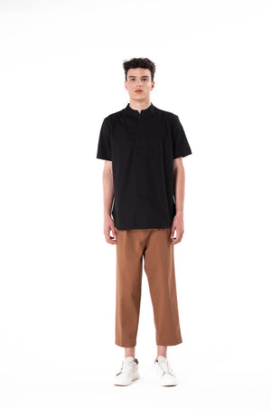 Black Collarless pt.I Short Sleeves Shirt