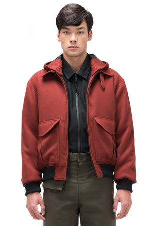 RED BRICK BOMBER JACKET WITH DETACHABLE HOODIE