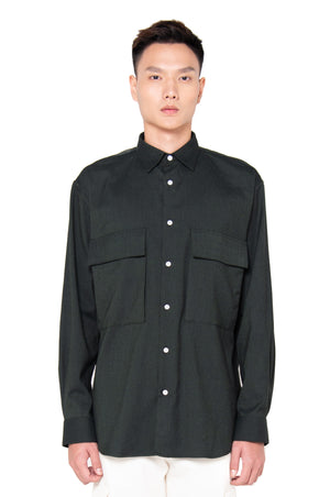 Dark Green Oversized Shirt with Pocket and Side Zipper