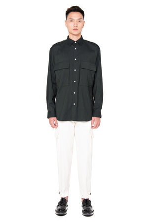 Dark Green Oversized Shirt with Pocket and Side Zipper