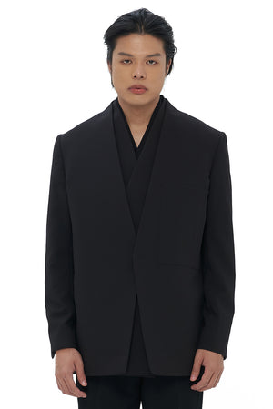 BLACK DOUBLE LAYERED SUIT WITH BACK DETAIL