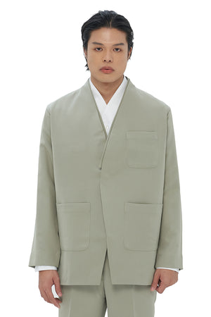 SAGE GREEN COLLARLESS OUTER