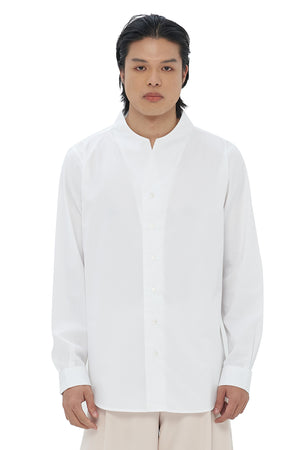 WHITE COLLARLESS LONG SLEEVES SHIRT PART 1 WITH VISIBLE BUTTONS